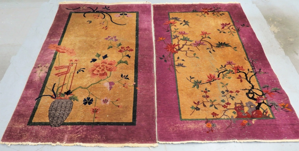 2PC CHINESE ART DECO RUGS China 20th 29983a