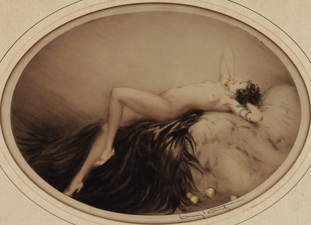 LOUIS ICART LOUNGING NUDE ART DECO