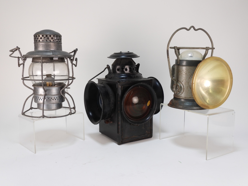 3PC ANTIQUE AMERICAN TRAIN LANTERNS