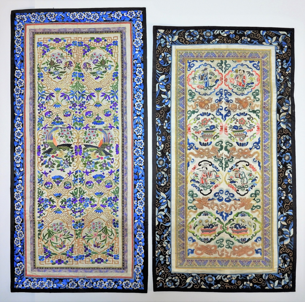 2PC CHINESE EMBROIDERED SILK TEXTILES 299a0f