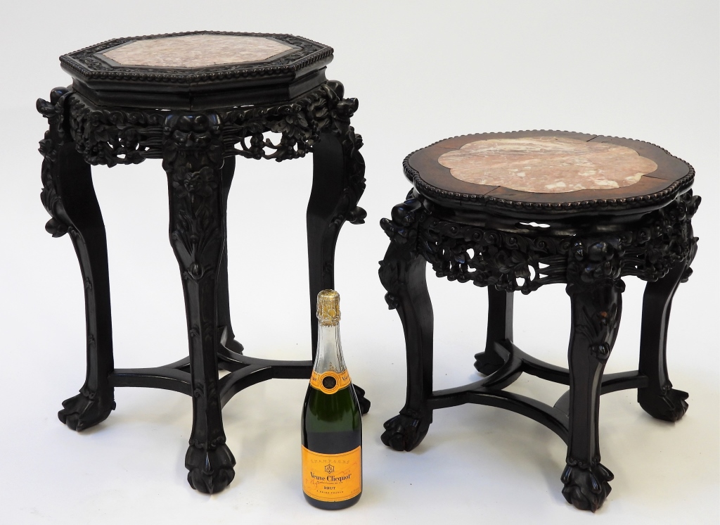 2PC CHINESE MARBLE TOP TABLES China20th 299a33