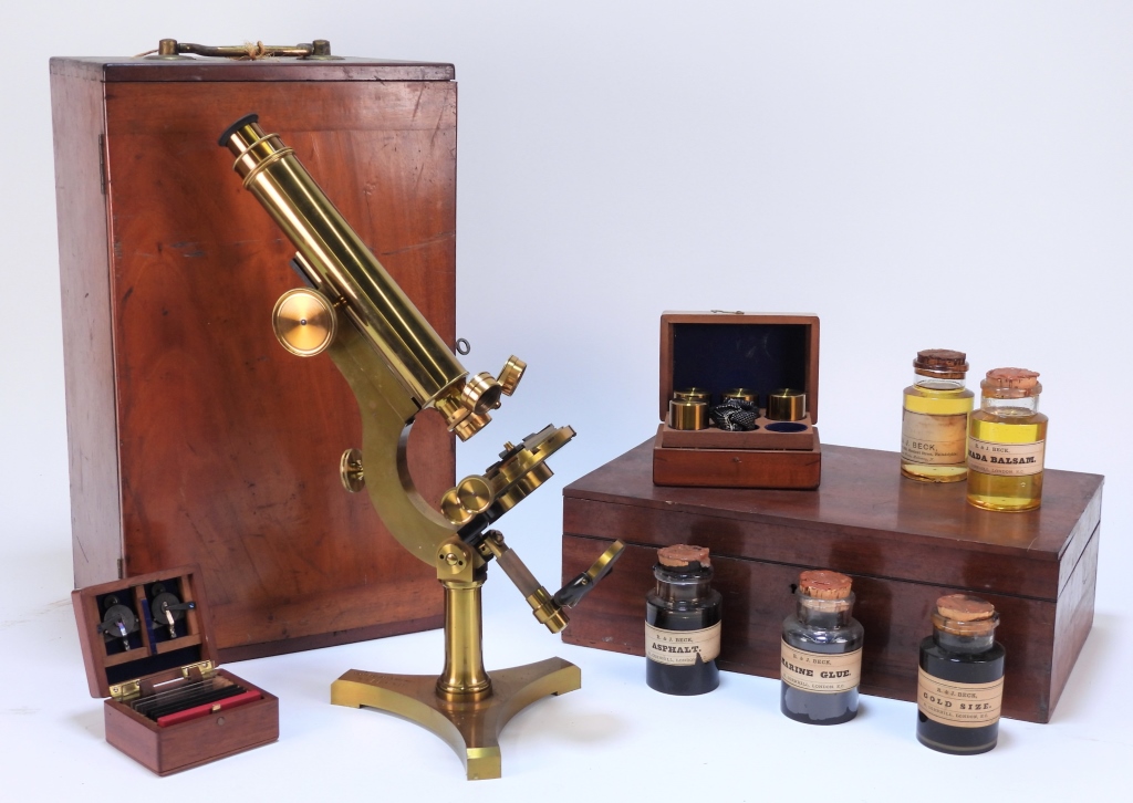 R & J BECK MICROSCOPE W/ OTHER