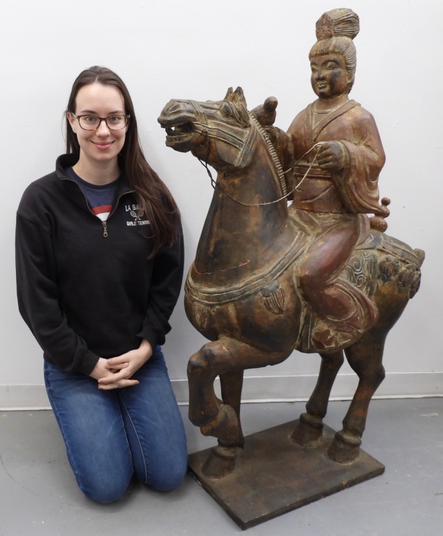 CHINESE QING CARVED HORSE & RIDER