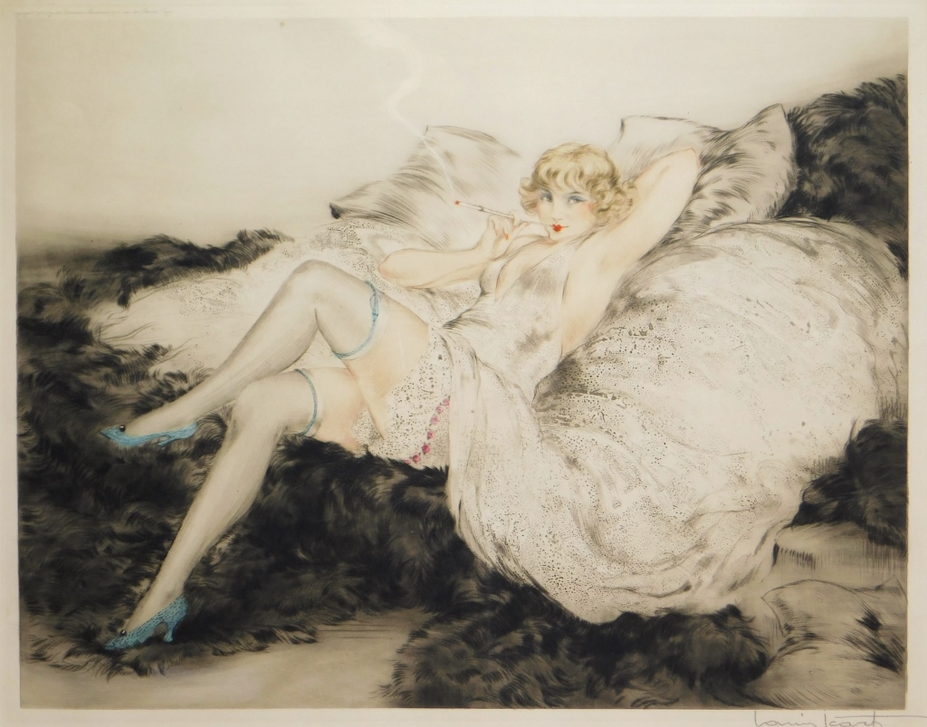 LOUIS ICART ART DECO WOMAN AQUATINT 299b95