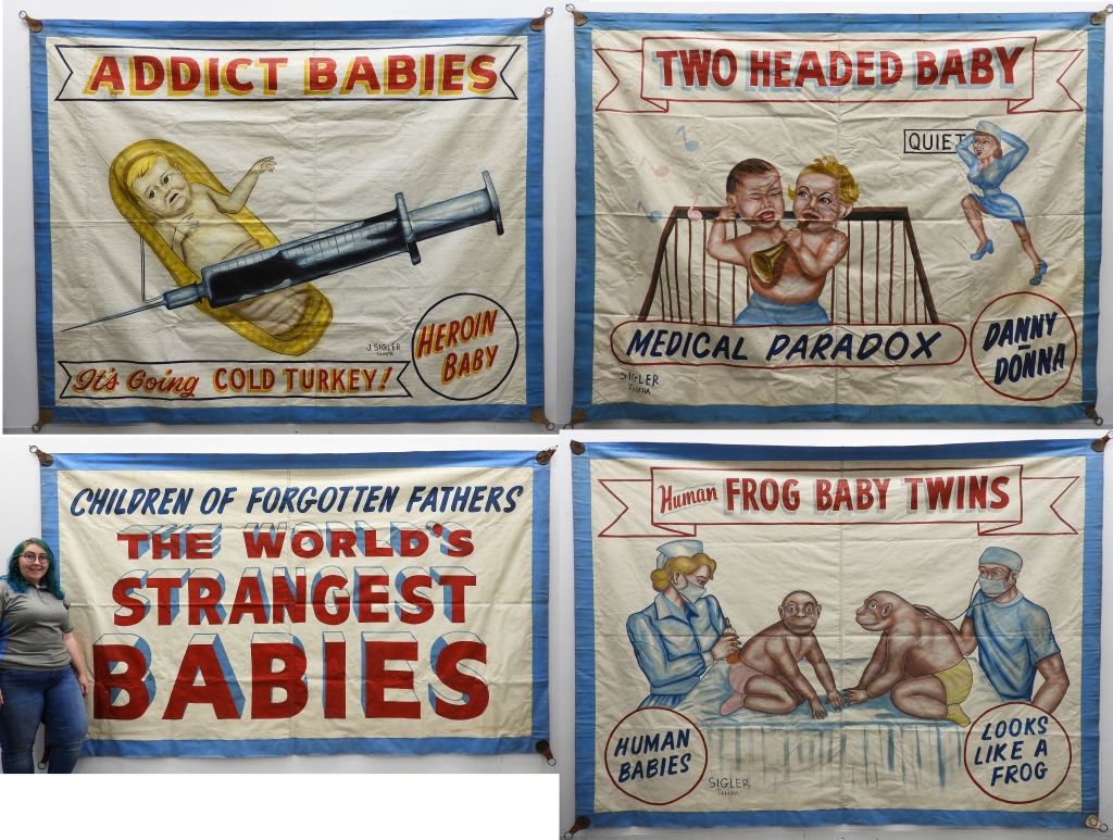 4PC JACK SIGLER CIRCUS SIDESHOW BANNERS