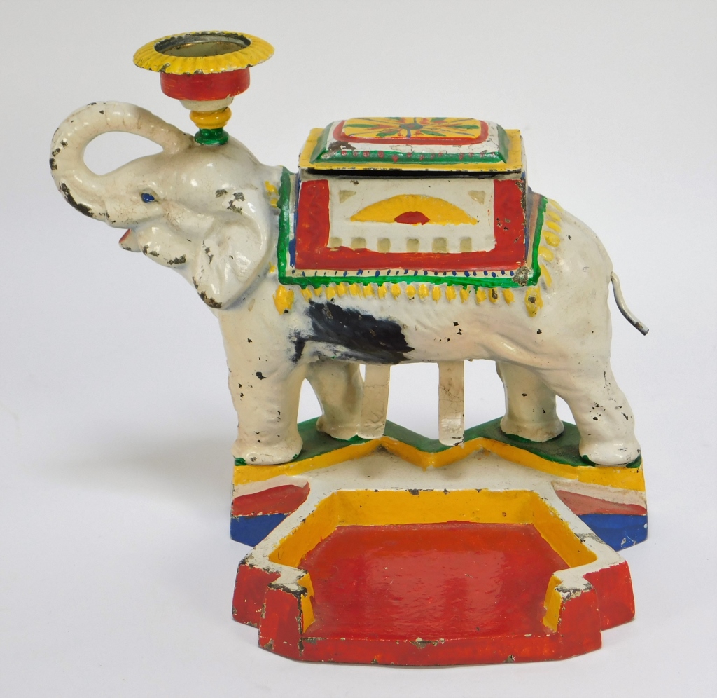 POLYCHROME CAST IRON ELEPHANT CIGARETTE 299bdf