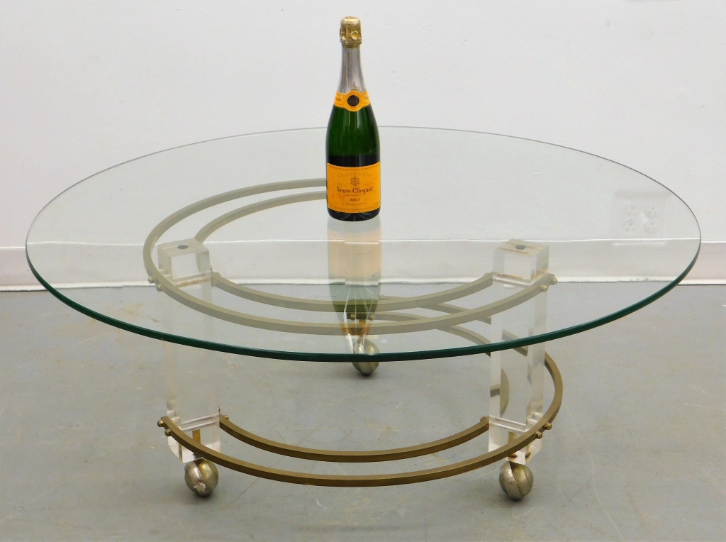 MCM BRASS LUCITE COFFEE TABLE 299c17