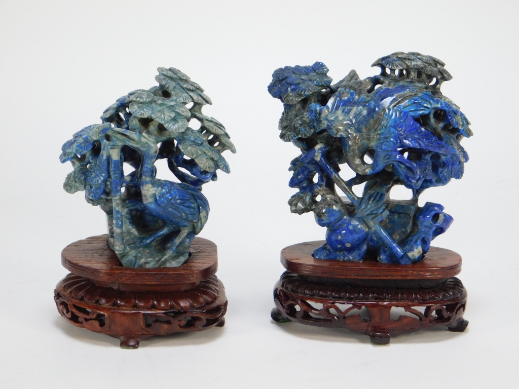 2PC CHINESE CARVED SODALITE CRANE