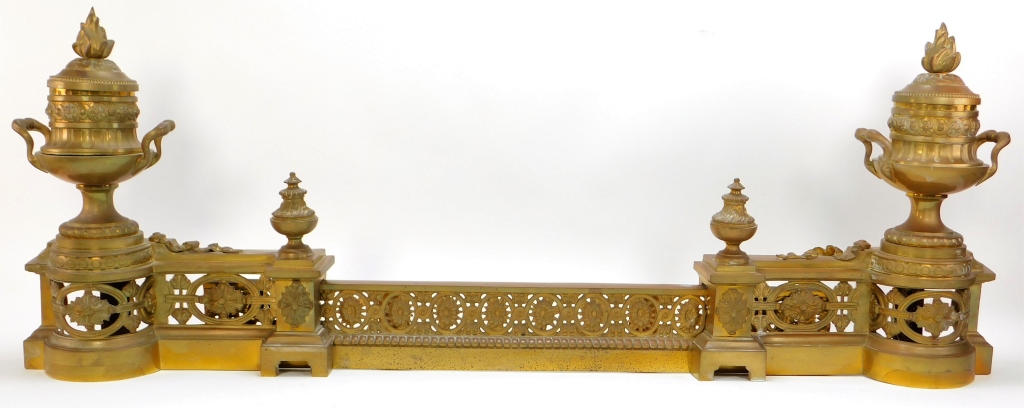 NEOCLASSICAL BRASS FIREPLACE CHENETS 299ca7