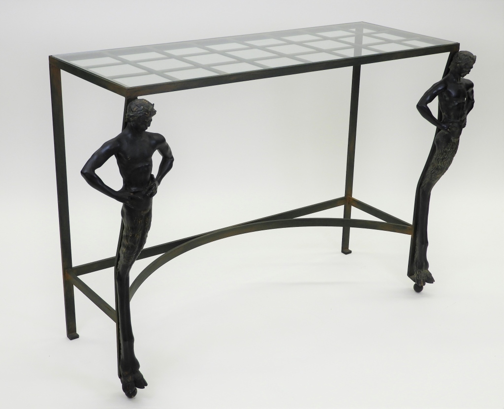 HOLLYWOOD REGENCY BRONZE PAN CONSOLE