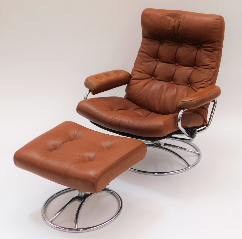 2PC EAMES STYLE LEATHER CHAIR &