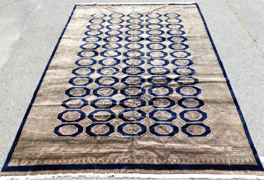 LG NAVY & TAN GEOMETRIC RUG Middle East,20th