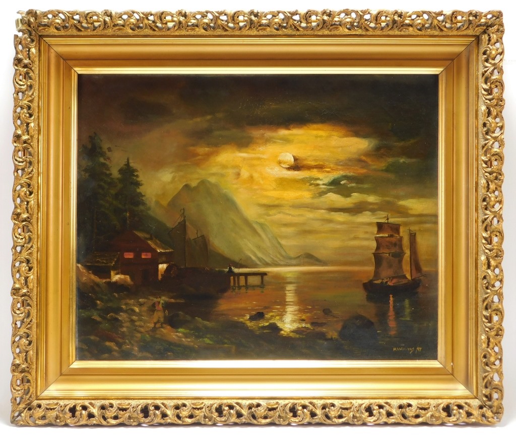 HUDSON VALLEY MOONLIT LANDSCAPE PAINTING