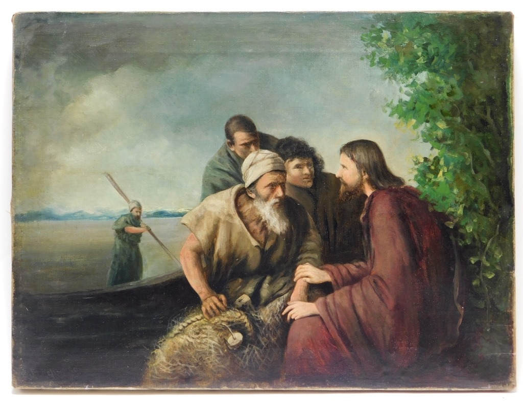 19C JESUS & FISHERMEN OLD MASTER PAINTING