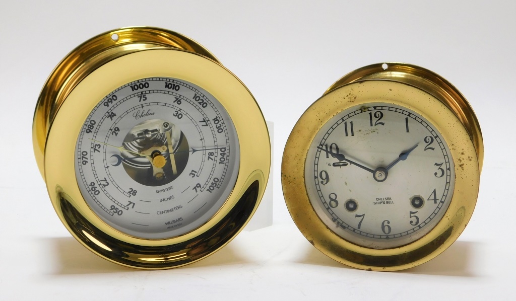 2PC CHELSEA BRASS SHIP CLOCK & BAROMETER