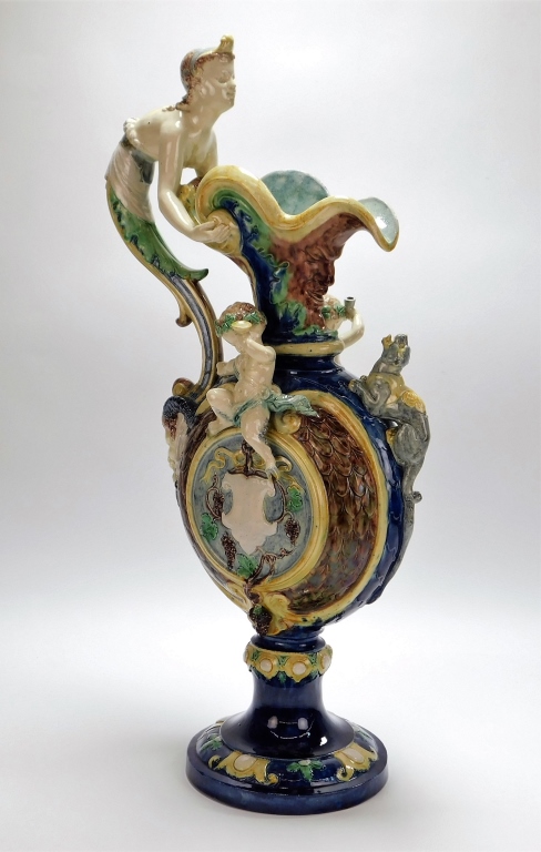 LG ITALIAN BACCHANALIAN MAJOLICA EWER