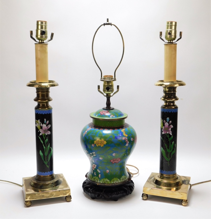 3PC CHINESE CLOISONNE TABLE LAMP