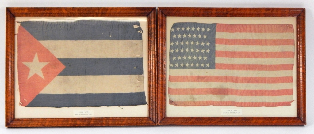 FRAMED AMERICAN AND PUERTO RICAN FLAGS