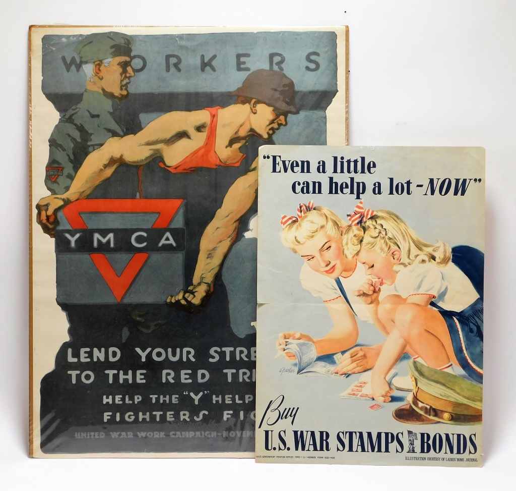2PC WWI WWII WAR BONDS POSTERS 29a05e