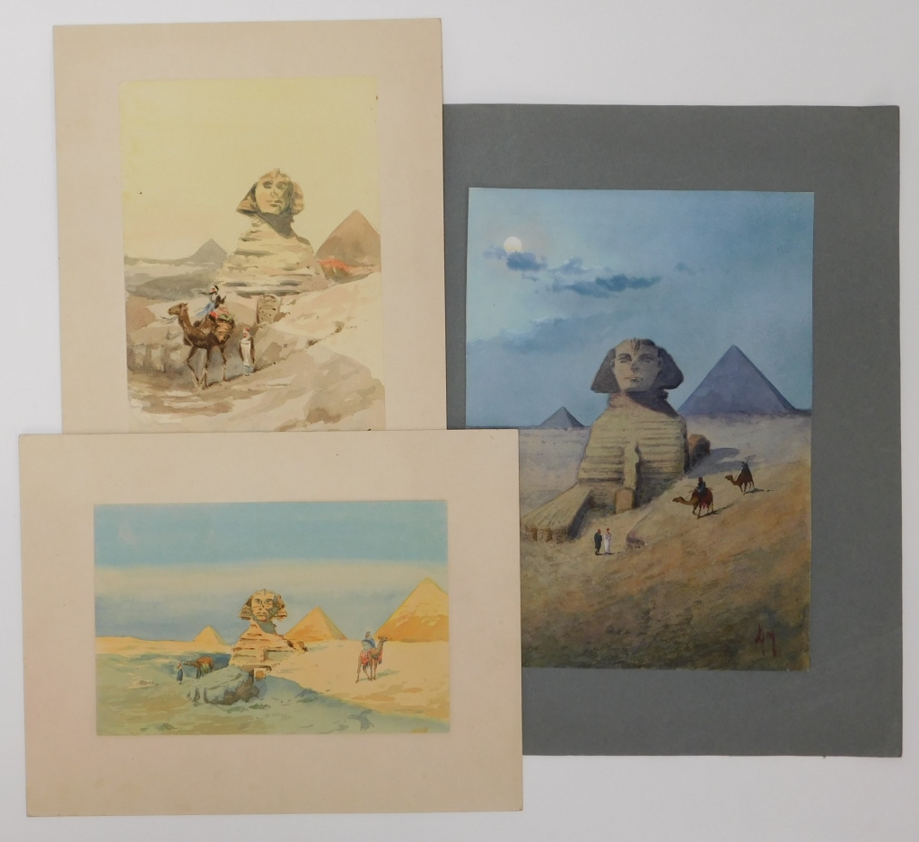 3PC EGYPTIAN REVIVAL WATERCOLOR