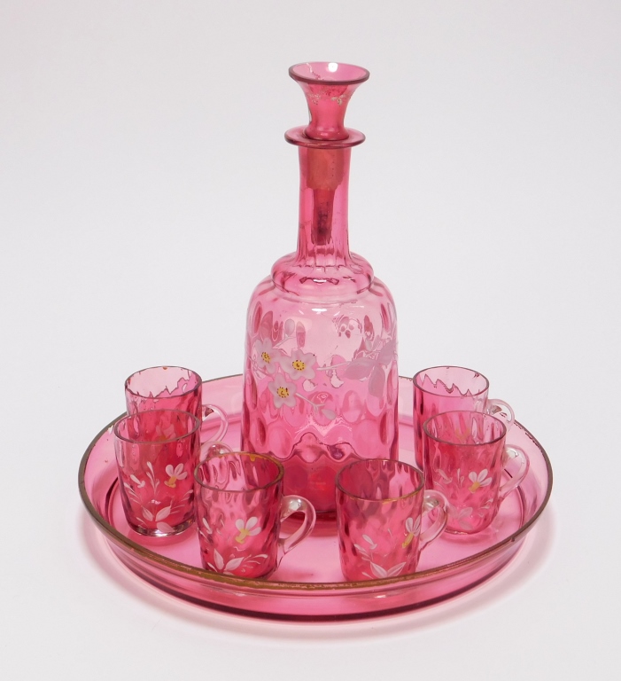 8PC VICTORIAN RUBY GLASS CORDIAL 29a0d4