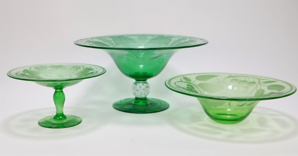 3PC PAIRPOINT GREEN GLASS CENTER