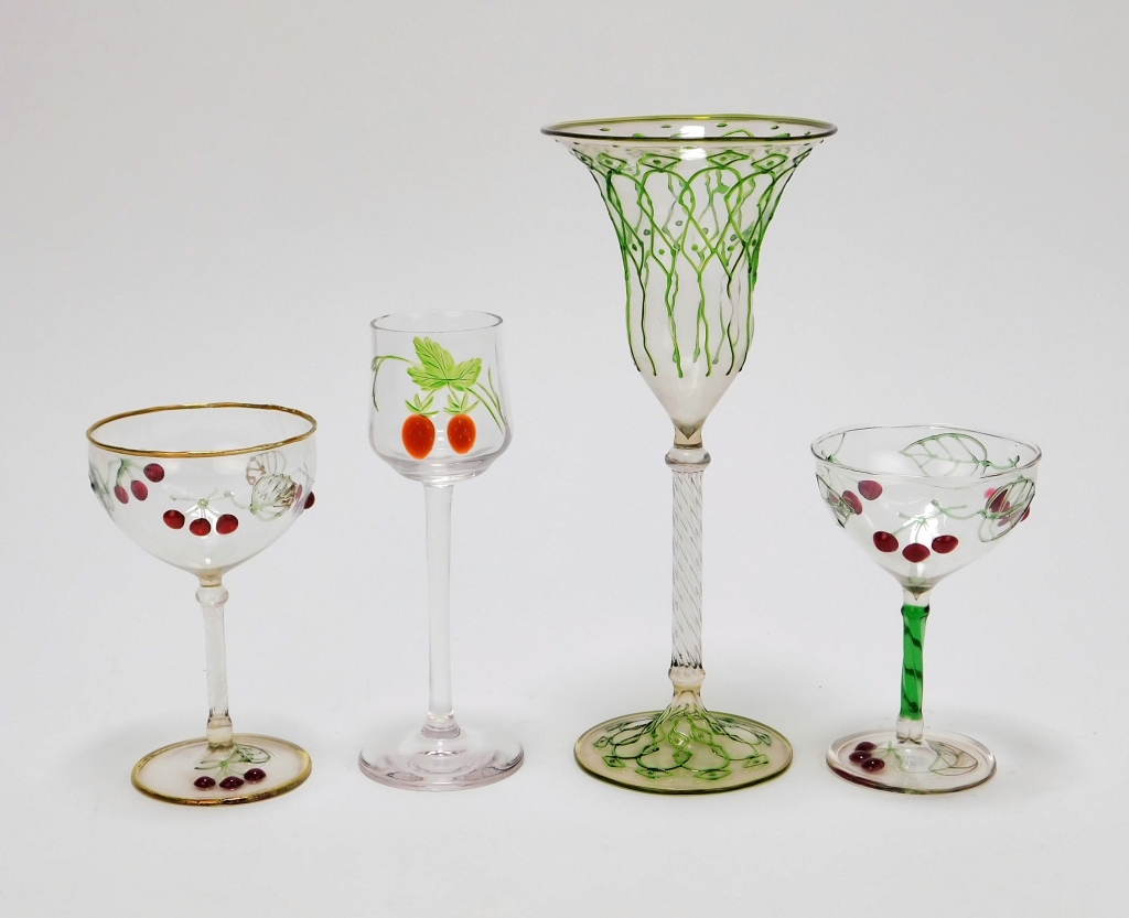 4PC BOHEMIAN ART GLASS STEMWARE 29a0dd