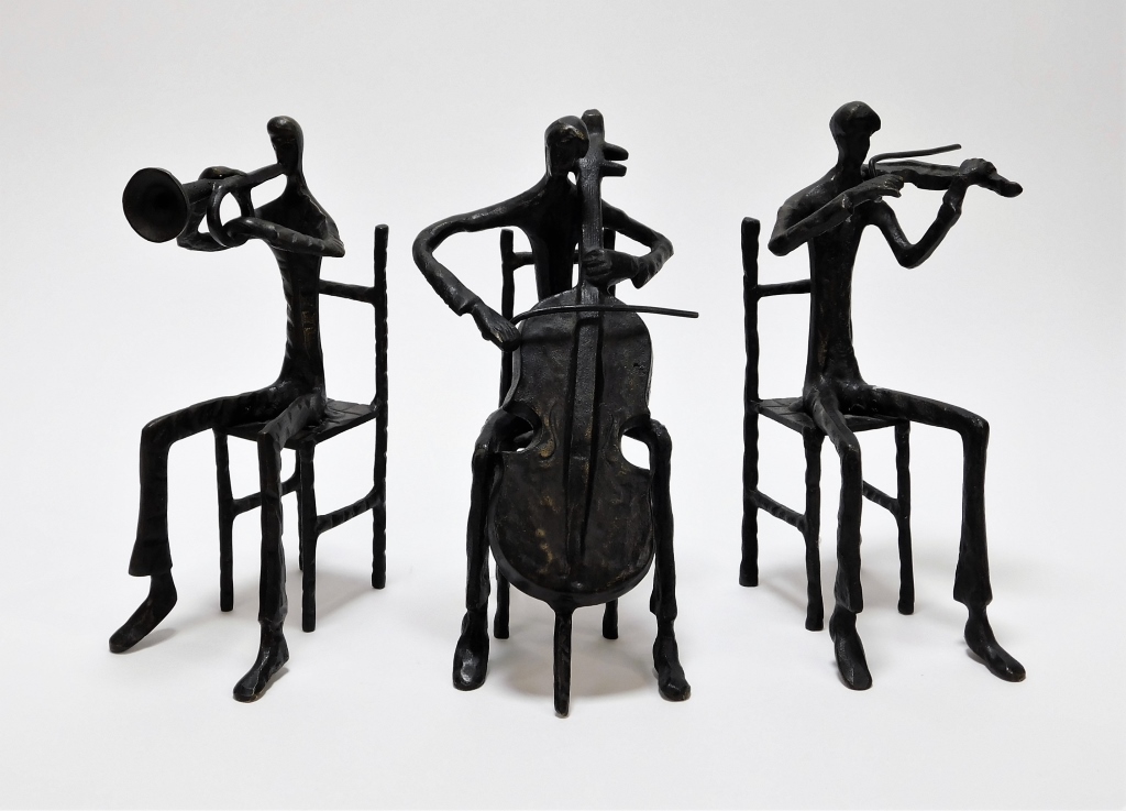 3PC BRUTALIST BRONZE MUSICIANS SCULPTURES