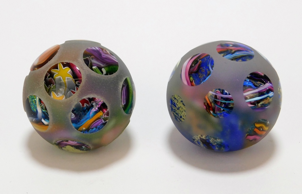 2PC DOUG SWEET FROSTED GLASS PAPERWEIGHTS