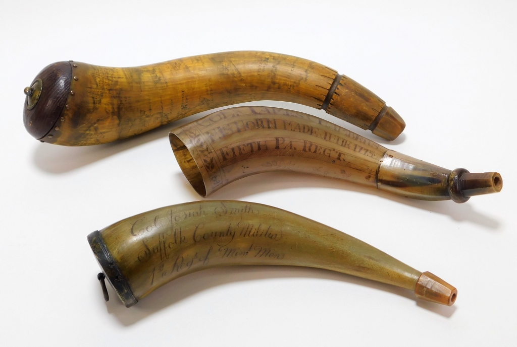 3PC CENTENNIAL POWDER HORNS ,circa