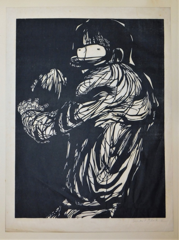 LEONARD BASKIN FOOTBALL WOODBLOCK