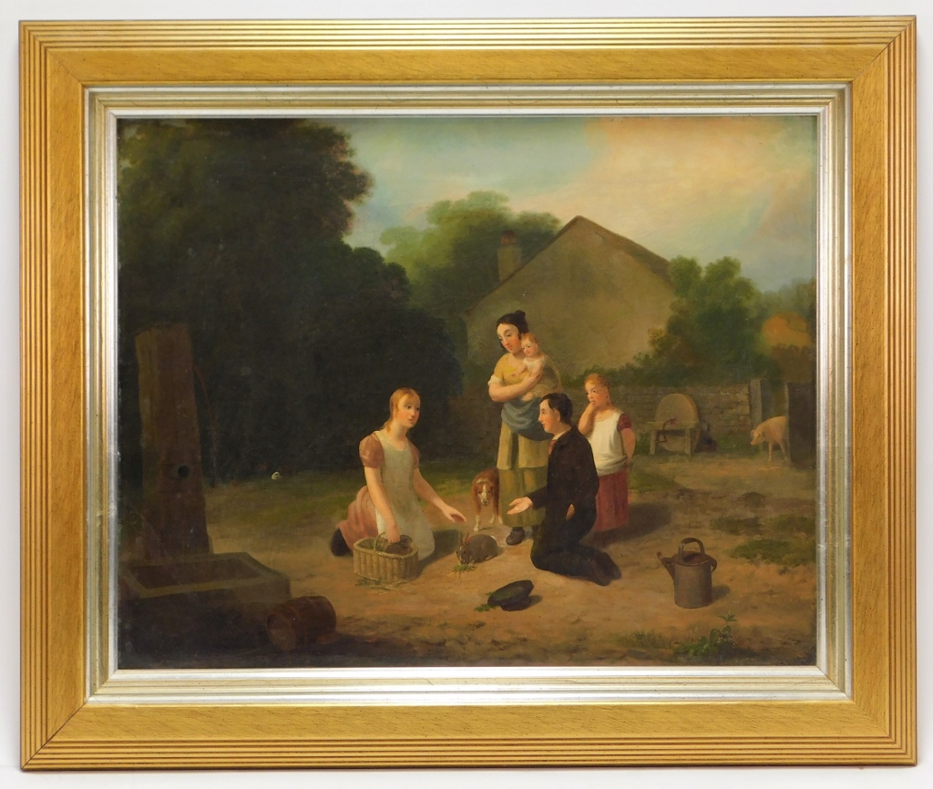 1845 AMERICAN FOLK ART FARM GENRE PAINTING