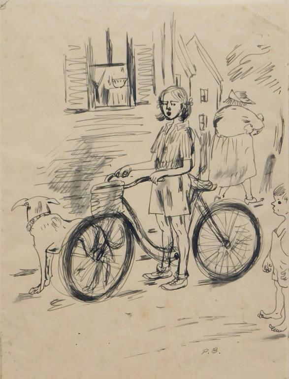 PEGGY BACON GIRL WITH BIKE ILLUSTRATION