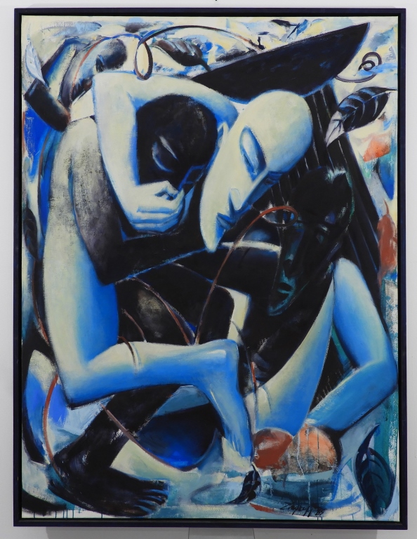 JOHN ZINGRAFF MODERNIST BLUE FIGURATIVE 29a21b