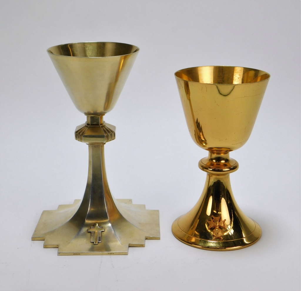 2PC BRASS STERLING SILVER CHALICE 29a262
