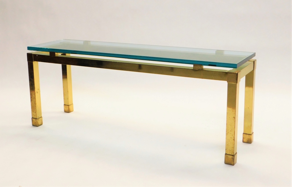 MCM GLASS TOP BRASS COFFEE TABLE United