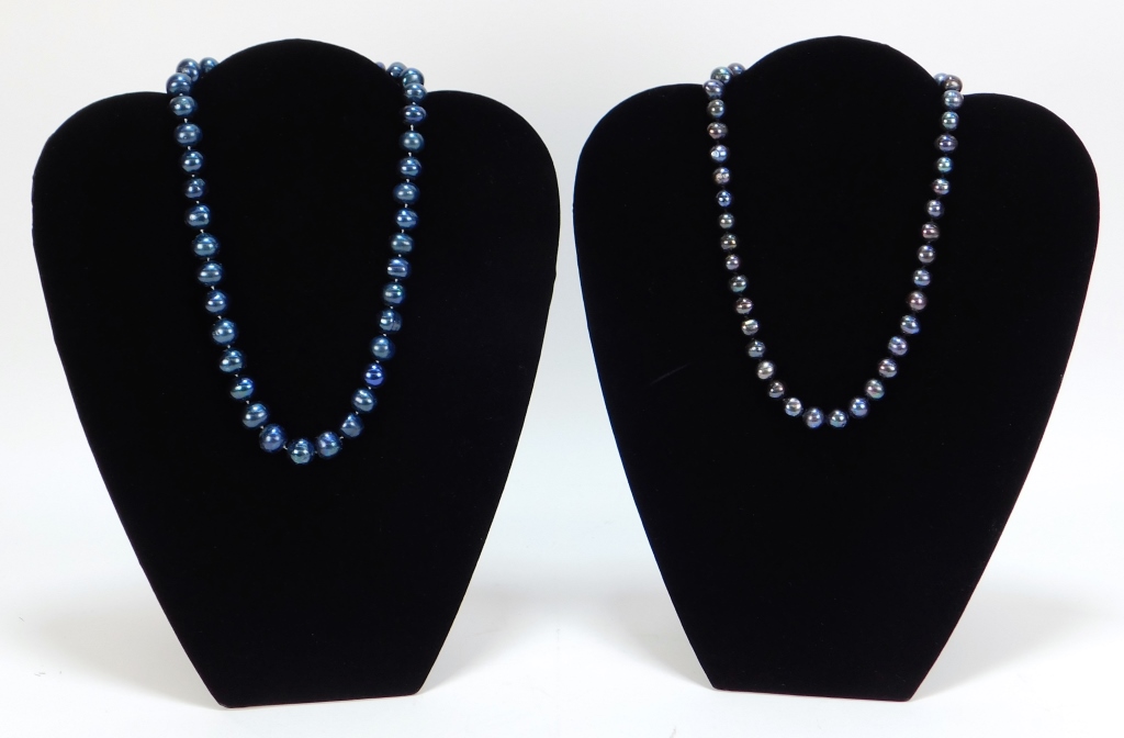 2PC BLACK IRIDESCENT PEARL NECKLACES