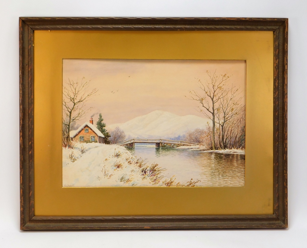 WILLIAM PASKELL WINTER RIVER LANDSCAPE