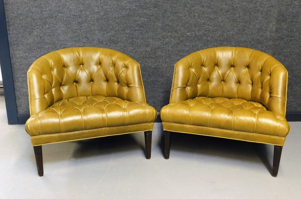 PR TUFTED GREEN LEATHER CLUB CHAIRS 29a3a1