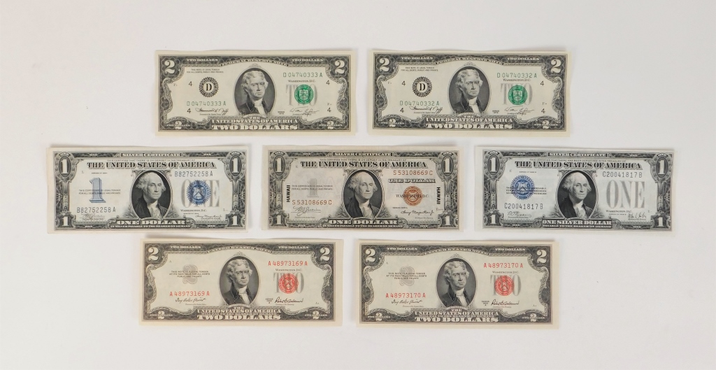 7PC UNITED STATES 1 AND 2 DOLLAR 29a3da