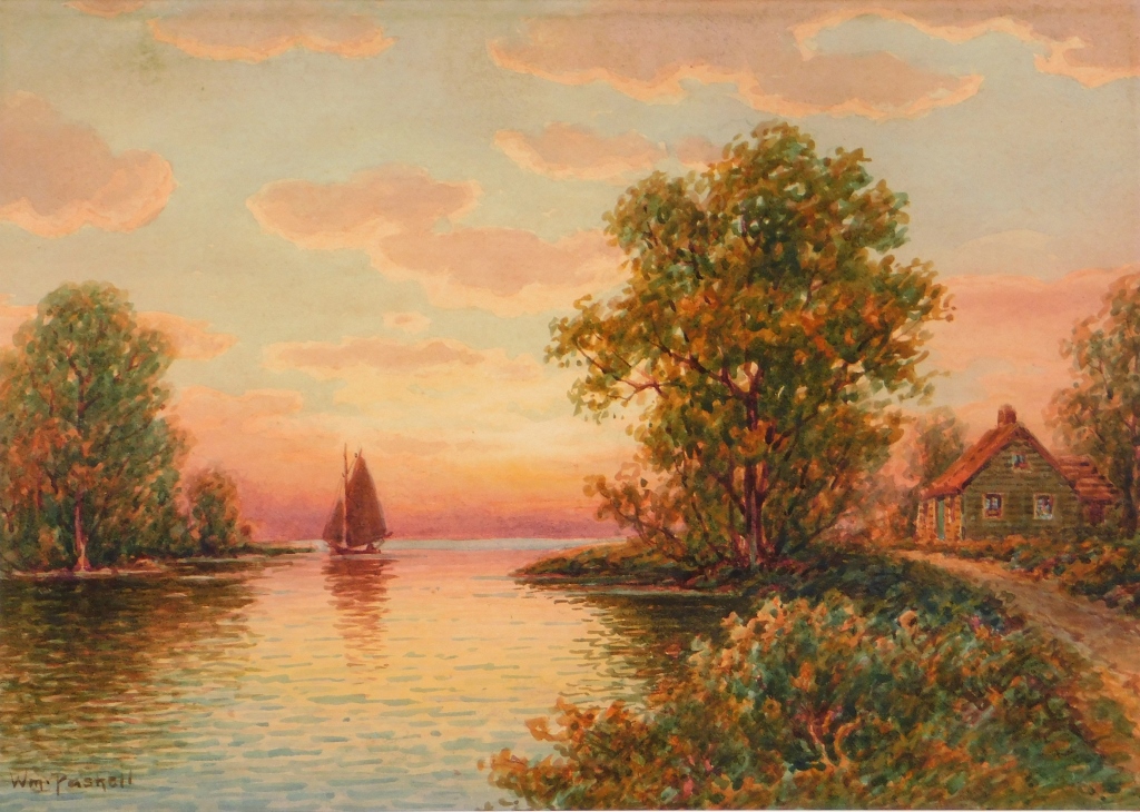 WILLIAM PASKELL SUNSET LANDSCAPE WC