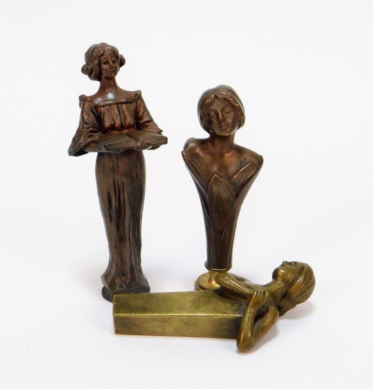 3 ART NOUVEAU BRONZE WOMEN STAMP