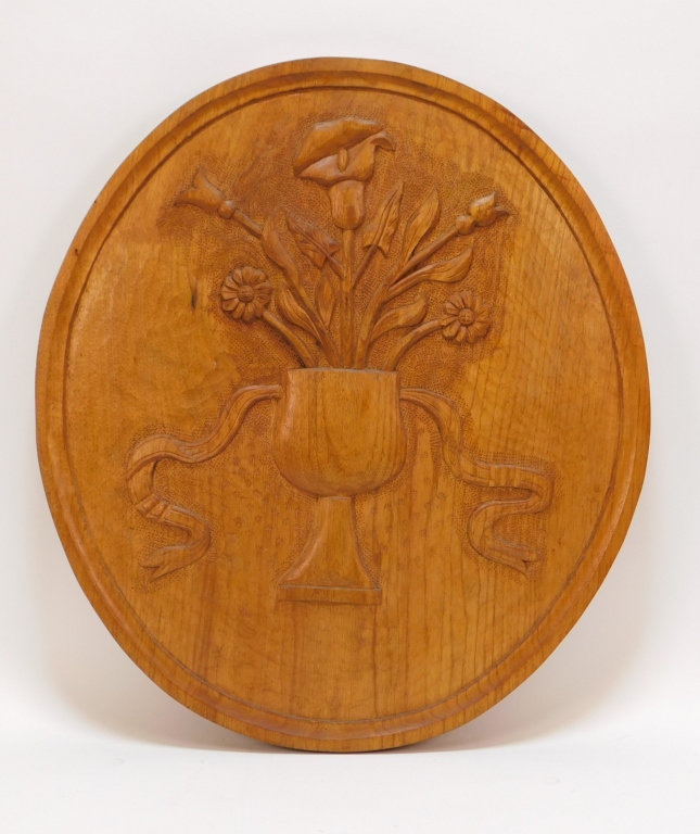 FRANK MORAN BOTANICAL CARVED WOOD PLAQUE