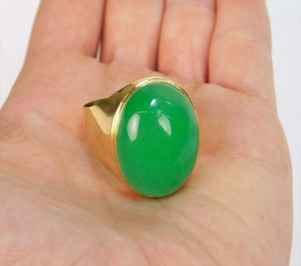 CHINESE 14K GOLD APPLE GREEN JADEITE 29a541