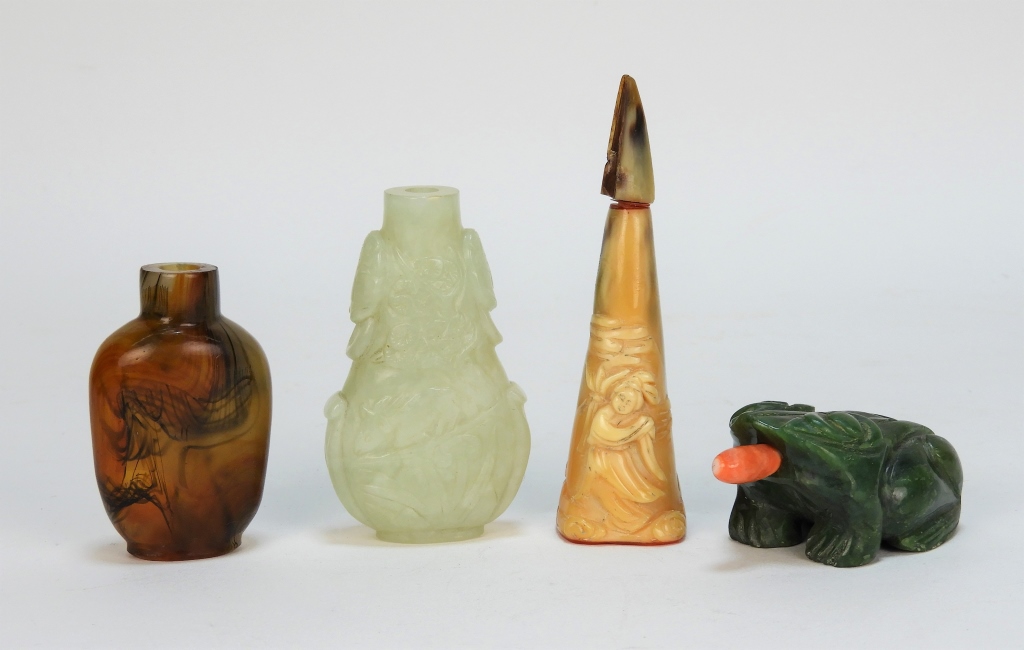 4 CHINESE CARVED HARDSTONE SNUFF