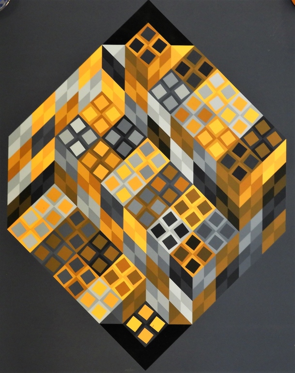 VICTOR VASARELY ORANGE AND GRAY