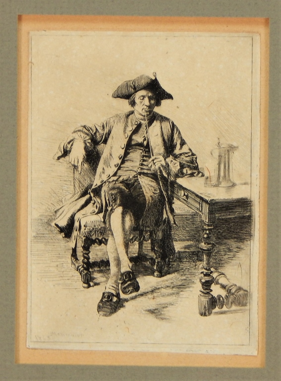 ERNEST MEISSONIER LE GRAND FUMEUR ETCHING