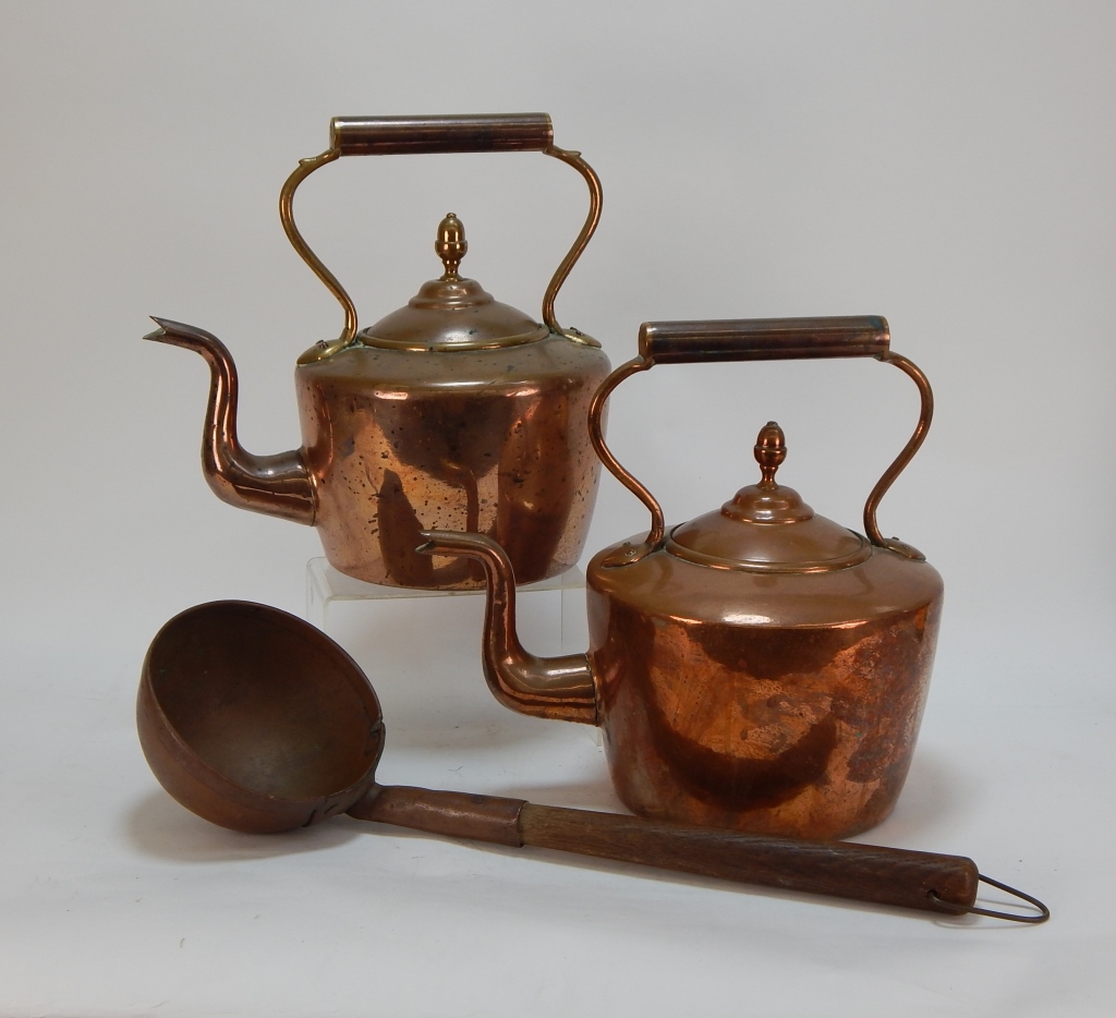 3 COPPER KETTLE AND LADLE DOMESTIC