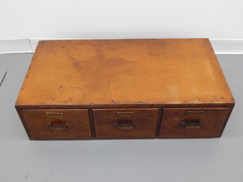 AMERICAN OAK LEATHER TOP 3 DRAWER FILE