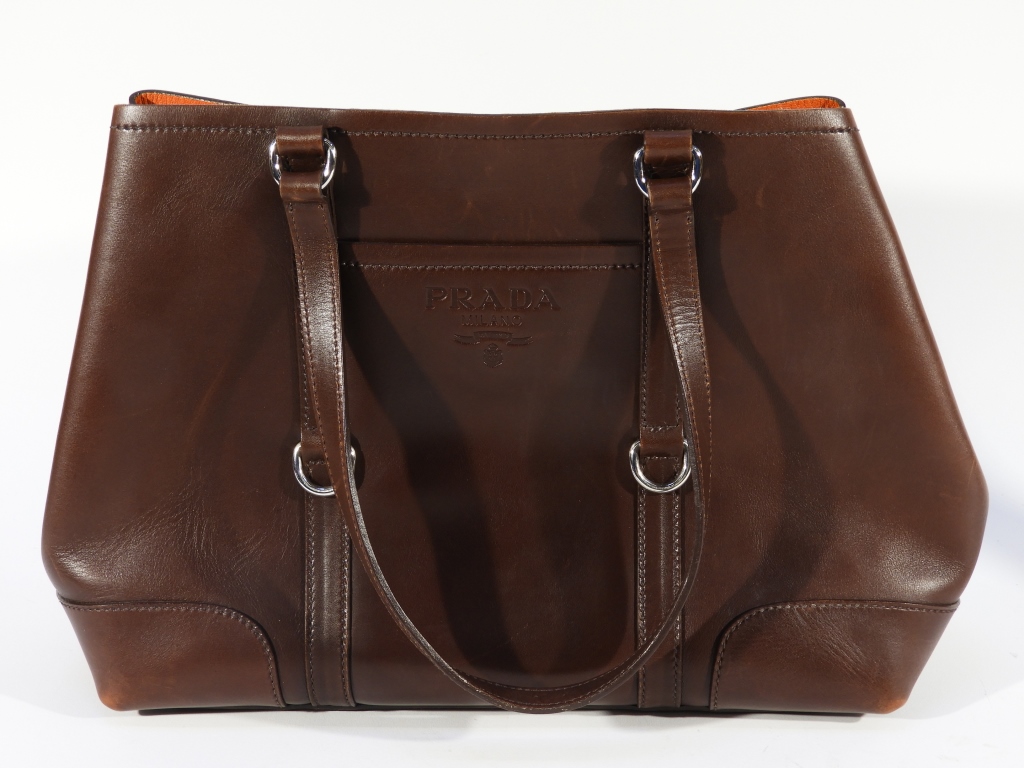 LADY'S BROWN LEATHER PRADA TOTE